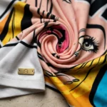 Women’s White Oversized Pop Art T Shirt with Rhinestone Embellishments and Comic Print (4)