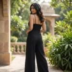 Women's black spaghetti strap top with gold rose centerpiece and sweetheart neckline (3)