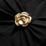 Women's black spaghetti strap top with gold rose centerpiece and sweetheart neckline (8)
