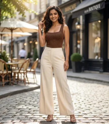 Women’s chocolate brown square neck bodysuit with silver rhinestone embellishments and snap button closure (1)