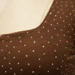 Women’s chocolate brown square neck bodysuit with silver rhinestone embellishments and snap button closure (5)