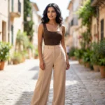 Women's chocolate brown square neck bodysuit with silver rhinestone embellishments and wide straps (2)