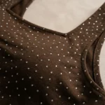 Women's chocolate brown square neck bodysuit with silver rhinestone embellishments and wide straps (4)