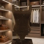 Women's chocolate brown square neck bodysuit with silver rhinestone embellishments and wide straps (6)