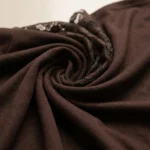 Women's cocoa brown long sleeved top with asymmetric lace trimmed off the shoulder neckline (7)