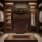 Women's cocoa brown long sleeved top with asymmetric lace trimmed off the shoulder neckline (8)