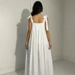 Women's dual tone Korean style parachute maxi dress in periwinkle blue and white with ribbon tie up straps (1)