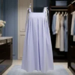 Women's dual tone Korean style parachute maxi dress in periwinkle blue and white with ribbon tie up straps (2)