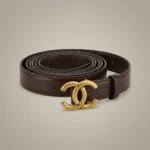 Women’s premium brown leather belt with interlocking gold buckle (3)