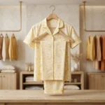 Women's yellow notched collar night suit with Kookie puppy print and contrast piping (1)