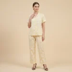 Women's yellow notched collar night suit with Kookie puppy print and contrast piping (3)