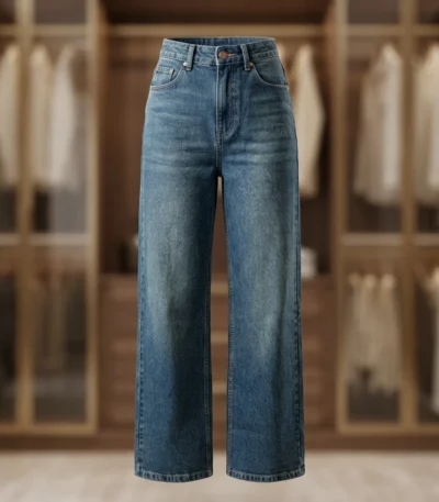 Y RUS Women’s High Waist Wide Leg Blue Denim Jeans in Medium Wash (2)