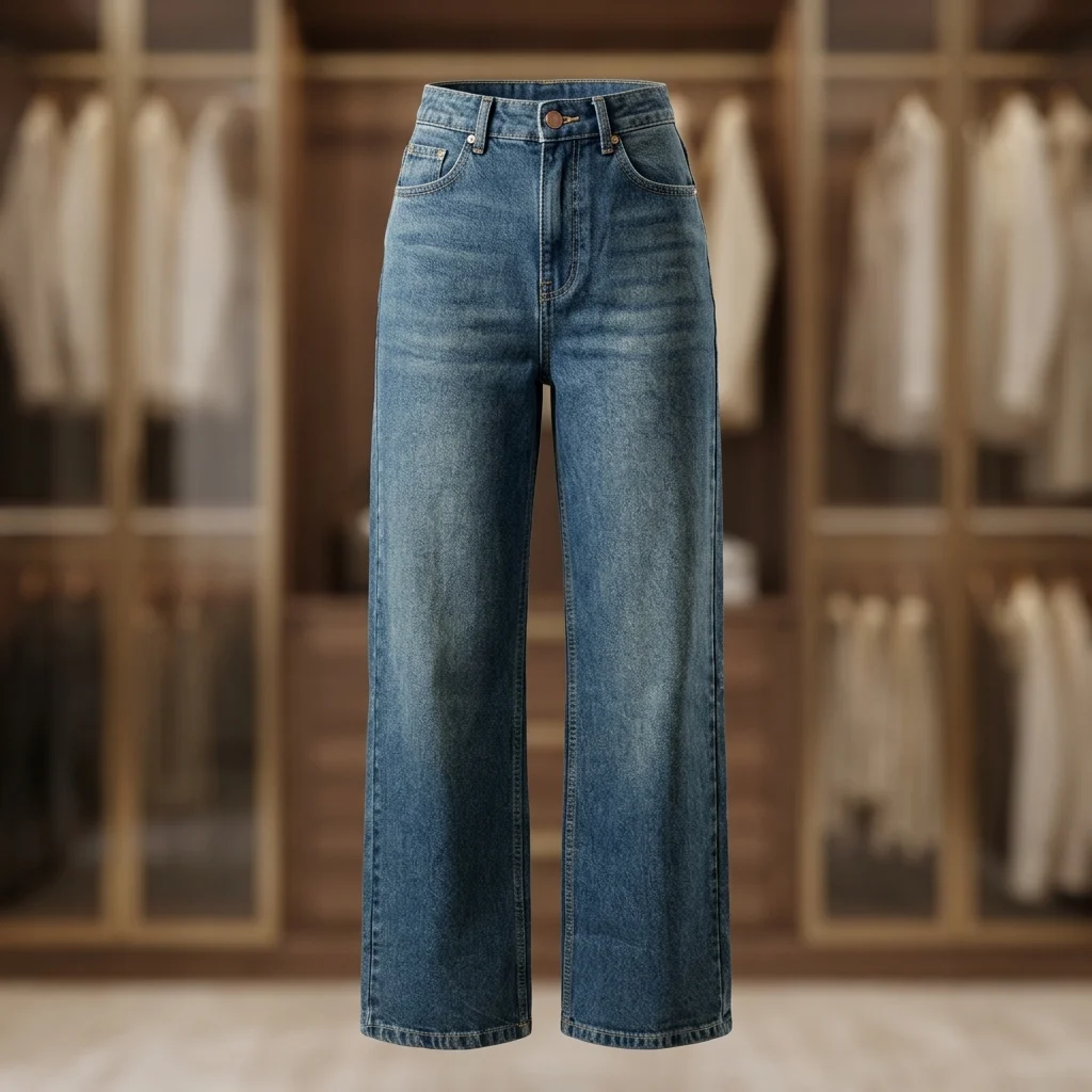 Y RUS Women’s High Waist Wide Leg Blue Denim Jeans in Medium Wash (2)