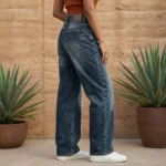Y RUS Women’s High Waist Wide Leg Blue Denim Jeans in Medium Wash (4)