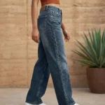 Y RUS Women’s High Waist Wide Leg Blue Denim Jeans in Medium Wash (5)