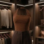 a brown halter neck polka dot top with shimmering details (1)