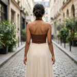 a brown halter neck polka dot top with shimmering details (5)