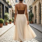 a brown halter neck polka dot top with shimmering details (6)