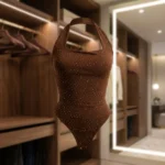 a brown halter neck polka dot top with shimmering details (7)