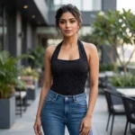 black halter neck bodysuit with silver rhinestone embellishments (1)