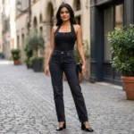 black halter neck bodysuit with silver rhinestone embellishments (9)