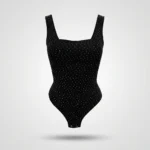 black sleeveless bodysuit for women with white rhinestone embellishments and a square neckline (5)