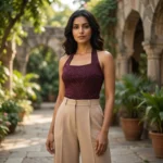 burgundy polka dot halter neck bodysuit (1)