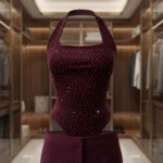 burgundy polka dot halter neck bodysuit (3)