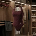 burgundy polka dot halter neck bodysuit (4)