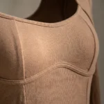 mocha brown ribbed corset style long sleeve top with square neckline and curved hem (2)