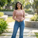 mocha brown ribbed corset style long sleeve top with square neckline and curved hem (4)