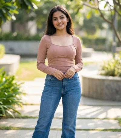 mocha brown ribbed corset style long sleeve top with square neckline and curved hem (4)