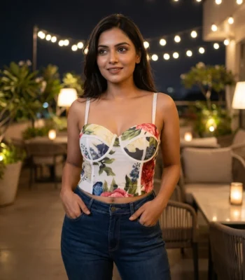 women's floral print bustier top with adjustable straps and hook and eye closure (5)