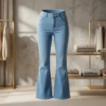 women’s high rise light blue flared denim jeans (1)