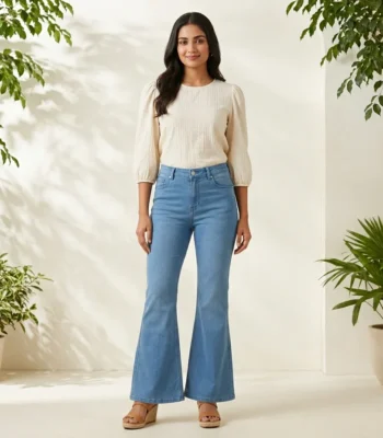 women’s high rise light blue flared denim jeans (5)