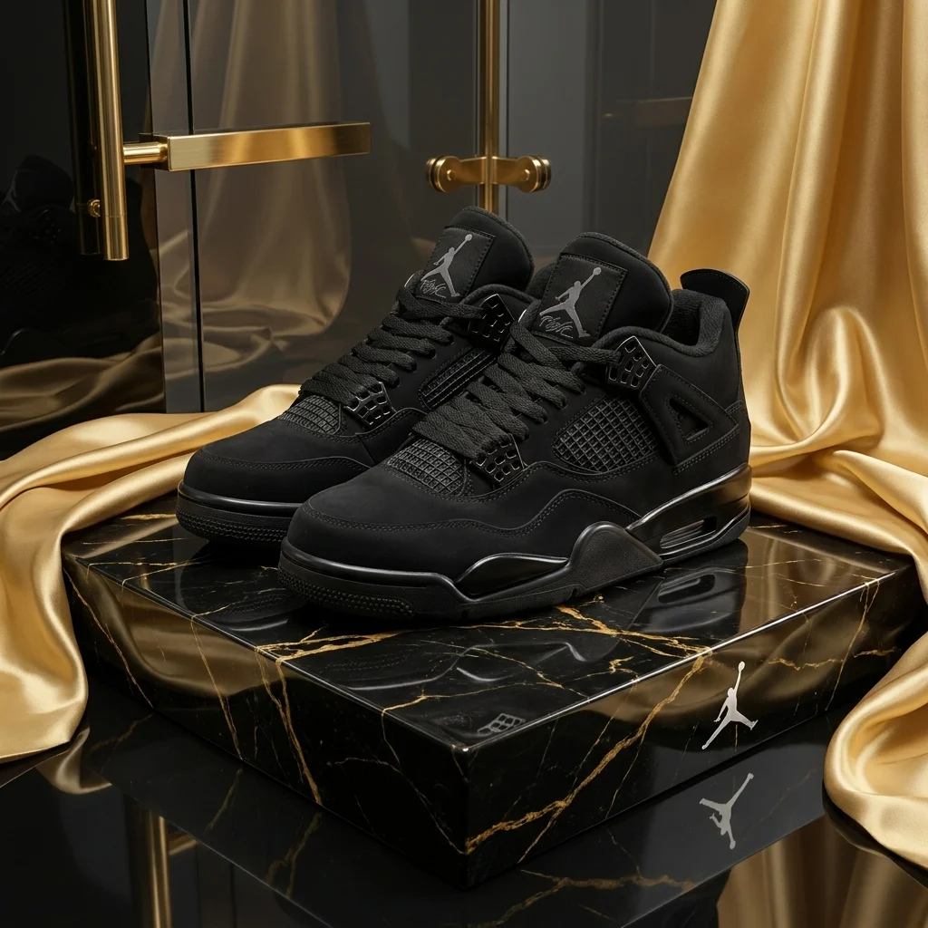 Air Jordan 4 Retro Black Cat Nubuck Sneakers (7)