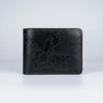 Black Bomshieny men's bi fold wallet with eagle embossing (3)