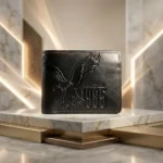 Black Bomshieny men's bi fold wallet with eagle embossing (4)