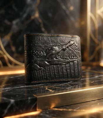 Black crocodile embossed bifold wallet for men (3)