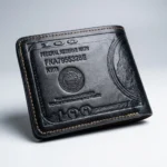 Black leather bi fold men's wallet with embossed 100 dollar bill design (1)