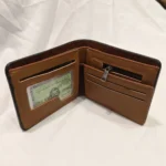 Black leather bi fold men's wallet with embossed 100 dollar bill design (4)