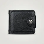 Black textured bifold wallet for men by Bomshisky with snap button (2)