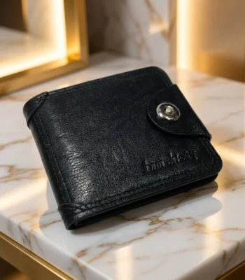 Black textured bifold wallet for men by Bomshisky with snap button (4)