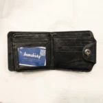 Black textured bifold wallet for men by Bomshisky with snap button (5)
