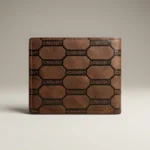 Bomshisky men's two tone brown bifold wallet with embossed text and honeycomb pattern (1)