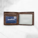 Bomshisky men's two tone brown bifold wallet with embossed text and honeycomb pattern (4)