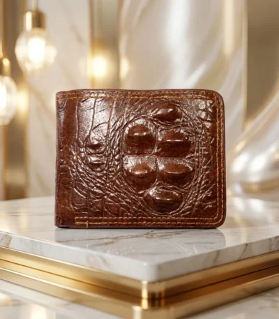 Brown crocodile embossed men's bifold wallet by Bomshisky (3)