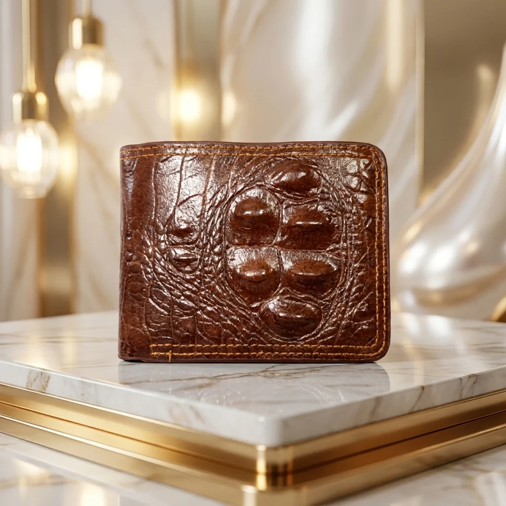 Brown crocodile embossed men's bifold wallet by Bomshisky (3)