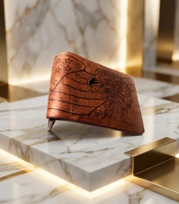 Brown textured men's bifold wallet with eagle embossing (4)