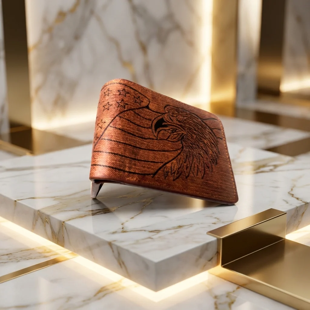 Brown textured men's bifold wallet with eagle embossing (4)
